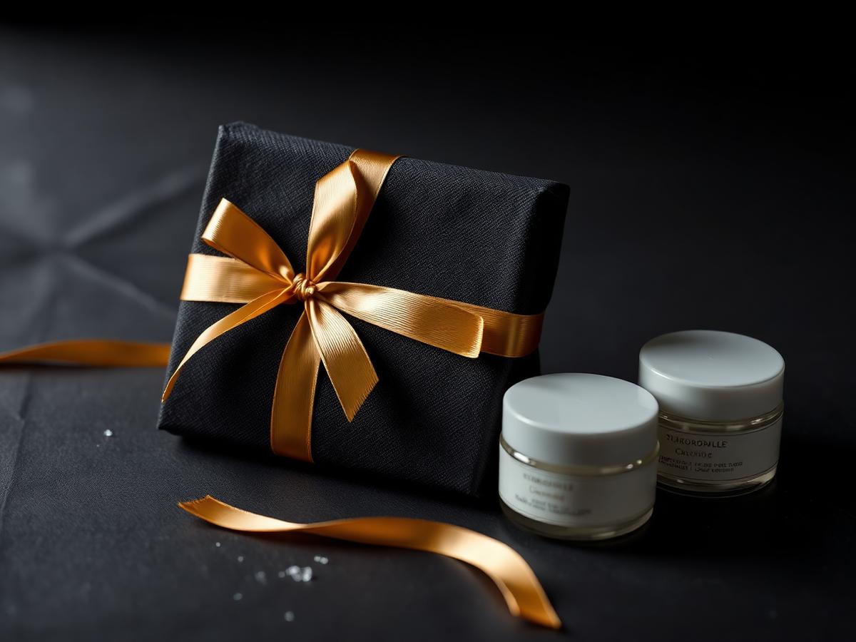 Carte cadeau Calicéo enveloppée de lin noir et de ruban doré